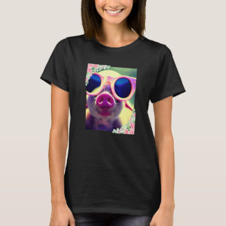 Waterverf bloemen en varken met zonnebril Schattig T-shirt
