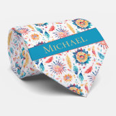 Waterverf bloemen en veren stropdas (Opgerold)