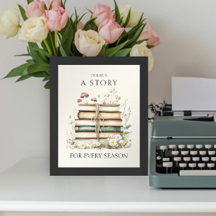 Waterverf Bloemen en Vintage Boeken  Poster