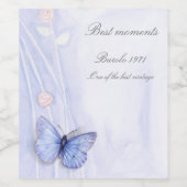 Waterverf Bloemen en vlinder Wijn Etiket (Enkel label)