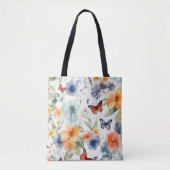 Waterverf bloemen en vlinders Botanische Print Tote Bag (Voorkant)