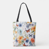 Waterverf bloemen en vlinders Botanische Print Tote Bag (Achterkant)