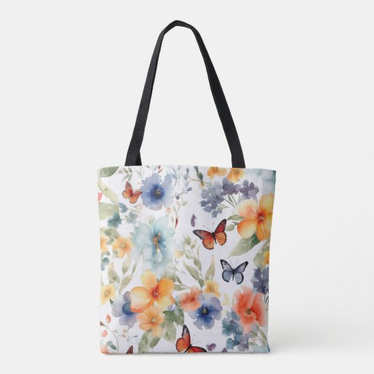 Waterverf bloemen en vlinders Botanische Print Tote Bag (Achterkant)