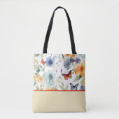 Waterverf bloemen en vlinders, kleurenblok tote bag (Voorkant)