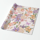 Waterverf bloemen en vlinders wilde bloem roze cadeaupapier (Uitgerold)