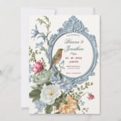 Waterverf Bloemen en Vogel lijst Artistieke Bruilo Kaart (Voorkant)