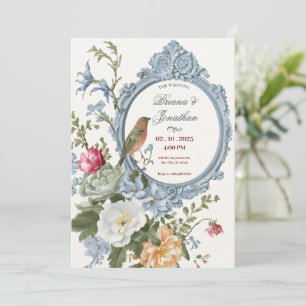 Waterverf Bloemen en Vogel lijst Artistieke Bruilo Kaart