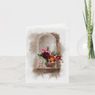 Waterverf bloemen en wijnglas kaart