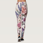 Waterverf Bloemen en zee en schelpen op het strand Leggings (Achterkant)