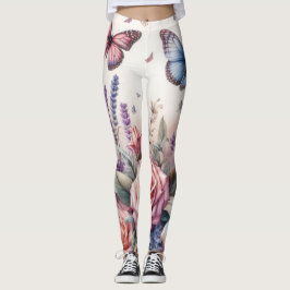Waterverf Bloemen en zee en schelpen op het strand Leggings