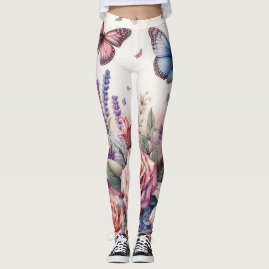 Waterverf Bloemen en zee en schelpen op het strand Leggings (Voorkant)