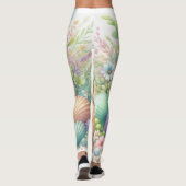 Waterverf Bloemen en zee en schelpen op het strand Leggings (Achterkant)