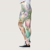Waterverf Bloemen en zee en schelpen op het strand Leggings (Links)