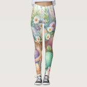 Waterverf Bloemen en zee en schelpen op het strand Leggings (Voorkant)