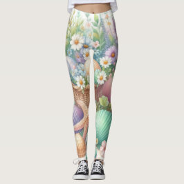 Waterverf Bloemen en zee en schelpen op het strand Leggings
