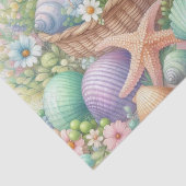 Waterverf Bloemen en zee en schelpen op het strand Tissuepapier (Detail)