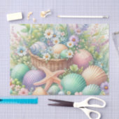 Waterverf Bloemen en zee en schelpen op het strand Tissuepapier (Craft)