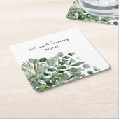 Waterverf Bloemen Eucalyptus Bruiloft Kartonnen Onderzetters (Schuin)