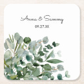 Waterverf Bloemen Eucalyptus Bruiloft Kartonnen Onderzetters (Voorkant)