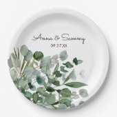 Waterverf Bloemen Eucalyptus Bruiloft Papieren Bordje (Voorkant)