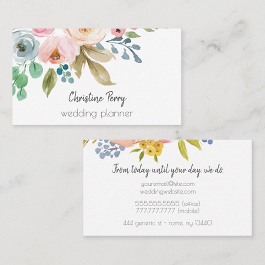 Waterverf bloemen Feminine Elegant Visitekaartje (Voorkant / Achterkant)