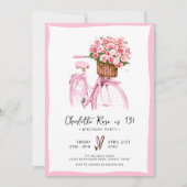 Waterverf Bloemen Fiets Roze Verjaardagsfeest Kaart (Voorkant)