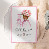 Waterverf Bloemen Fiets Roze Verjaardagsfeest Kaart