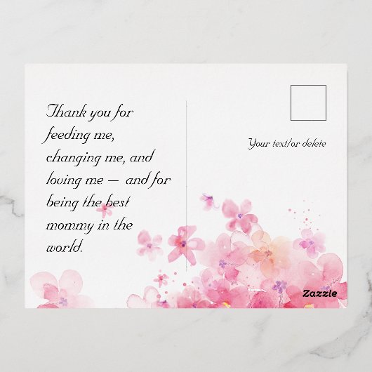 Waterverf bloemen folie feestdagen briefkaart (Achterkant)