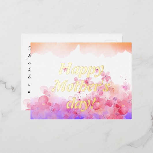 Waterverf bloemen folie feestdagen briefkaart (Voorkant / Achterkant)