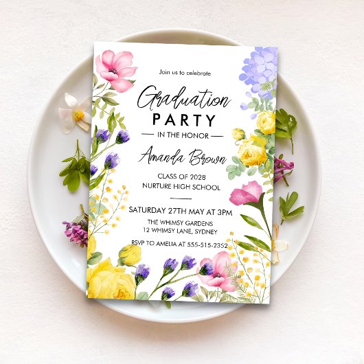 Waterverf Bloemen Foto Afstuderen Klasse van 2025 Kaart