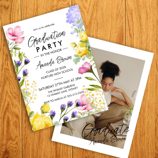 Waterverf Bloemen Foto Afstuderen Klasse van 2025 Kaart