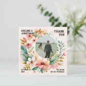 Waterverf Bloemen Foto Bruiloft Flat Bedankkaart (Staand voorkant)