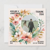 Waterverf Bloemen Foto Bruiloft Flat Bedankkaart (Voorkant)