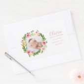 Waterverf Bloemen Foto Geboorte Aankondiging Rechthoekige Sticker (Envelop)