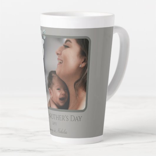 Waterverf Bloemen Foto Moederdag | Gray Latte Mok (Rechterhoek)