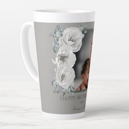 Waterverf Bloemen Foto Moederdag | Gray Latte Mok (Linkerhoek)