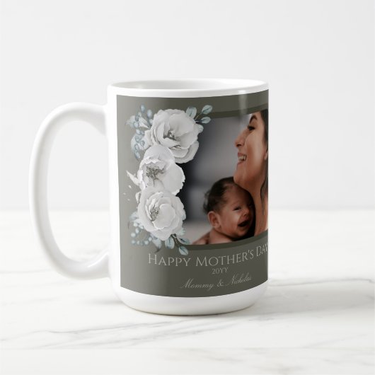 Waterverf Bloemen Foto Moederdag | Olijfgroen Koffiemok (Links)