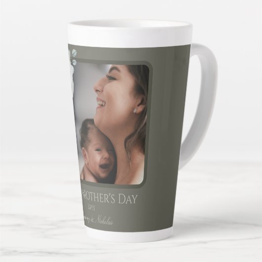 Waterverf Bloemen Foto Moederdag | Olijfgroen Latte Mok (Rechterhoek)