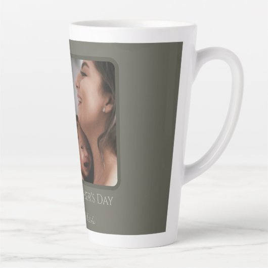 Waterverf Bloemen Foto Moederdag | Olijfgroen Latte Mok (Rechts)