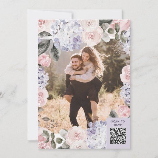 Waterverf Bloemen Foto QR Code Engagement Party Kaart (Achterkant)