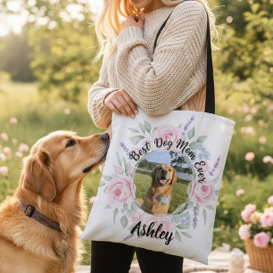 Waterverf Bloemen Foto van Beste Hond Moeder Ooit Tote Bag