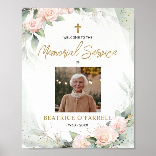 Waterverf Bloemen Foto Welkom Herdenkingsdienst Poster (Voorkant)