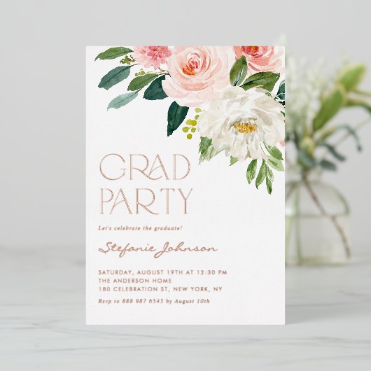  Waterverf bloemen Garden Graduation Party Folie Uitnodiging (Staand Voorkant)