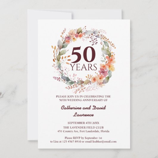 Waterverf Bloemen Garland Sage groen 50e bruiloft Kaart (Voorkant)