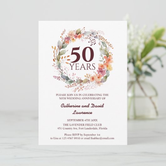 Waterverf Bloemen Garland Sage groen 50e bruiloft Kaart (Staand voorkant)