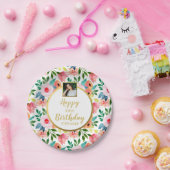  Waterverf bloemen, geboortedag, aangepaste foto Papieren Bordje (Feest)