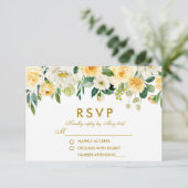 Waterverf Bloemen Geel Goud Wit RSVP Bruiloft (Staand voorkant)