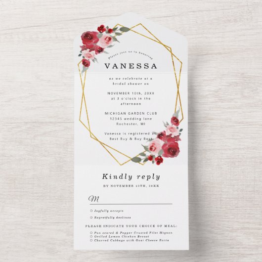 Waterverf bloemen geometrisch vrijgezellenfeest me all in one uitnodiging (Binnen)