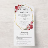 Waterverf bloemen geometrische bruiloft all in one uitnodiging (Binnen)