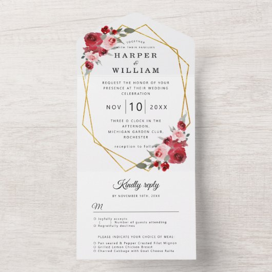 Waterverf bloemen geometrische bruiloft all in one uitnodiging (Binnen)